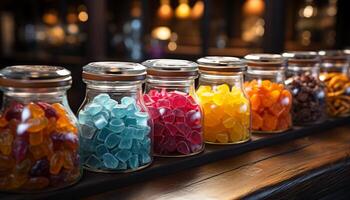 AI generated A colorful assortment of sweet treats fills the glass jar generated by AI photo