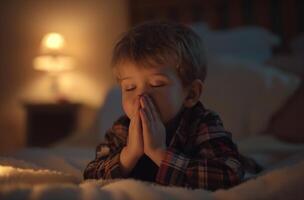 AI generated Boy praying in the bedroom photo