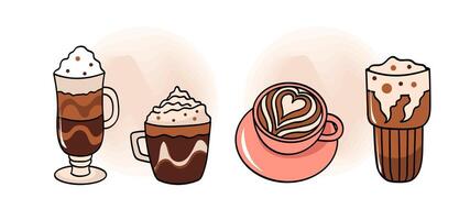 Coffee drinks. Cappuccino, mocha, ice cream. vector