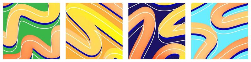 Abstract line color banner set colorful style vector