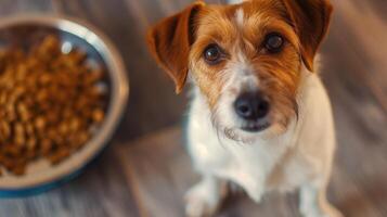 AI generated Attentive Jack Russell Terrier with Food Bowl. photo