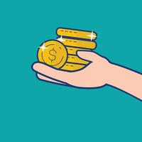 Hand holding stack of vector gold coins Vector. eps 10