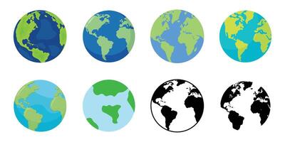 World earth icon. hemispheres with continents. collection of vector world maps of various types.