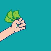 a hand holding money in a fist on a blue background. vector. eps 10 vector