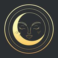 resumen celestial emblema con un dorado creciente y Luna. vector ilustración