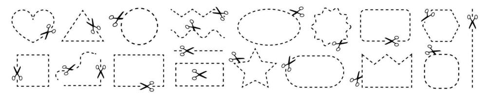 Scissors cutting set lines various shapes vector