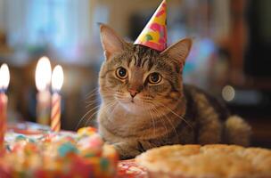 ai generado gato con cumpleaños celebracion foto