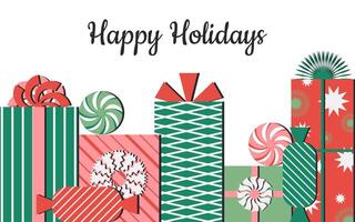 Christmas card with candies, lollipops and gifts. Vector. vector