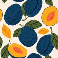 Juicy dark blue plums. Summer tropical vibe with fruit slices seamless pattern for modern fabrics and textiles. Vector. vector