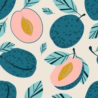 Blue plums. Summer fruity vibe with plum slices form a seamless pattern for modern fabrics and textiles. Vector. vector