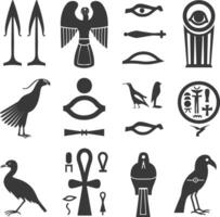 AI generated Silhouette collection of ancient egyptian hieroglyphs symbol logo black color only vector