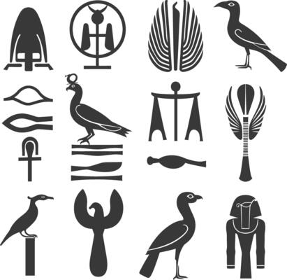 AI generated Silhouette collection of ancient egyptian hieroglyphs symbol logo black color only