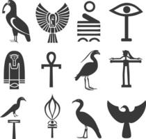 AI generated Silhouette collection of ancient egyptian hieroglyphs symbol logo black color only vector