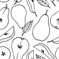 Seamless vector pattern with pears on a white background. Doodle fruits. For wallpaper, wrapping paper, textile, postcards, web page background, interior decor, menu. Cartoon design.