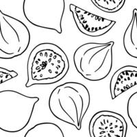 sin costura vector modelo con higos en un blanco antecedentes. garabatear frutas para fondo de pantalla, envase papel, textil, postales, web página fondo, interior decoración, menú. dibujos animados diseño.