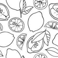 Seamless vector pattern with lemons on a white background. Doodle fruits. For wallpaper, wrapping paper, textile, postcards, web page background, interior decor, menu. Cartoon design.