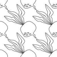 Seamless doodle pattern with beets. Texture for textile, paper, wallpaper. Vector illustration isolated on white background.