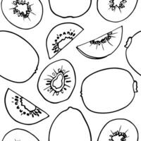 Seamless vector pattern with kiwi on a white background. Doodle fruits. For wallpaper, wrapping paper, textile, postcards, web page background, interior decor, menu. Cartoon design.