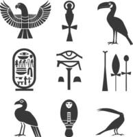 AI generated Silhouette collection of ancient egyptian hieroglyphs symbol logo black color only vector