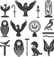 AI generated Silhouette collection of ancient egyptian hieroglyphs symbol logo black color only vector