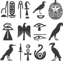 AI generated Silhouette collection of ancient egyptian hieroglyphs symbol logo black color only vector