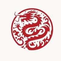 Chinese Dragon circle emblem red color vector