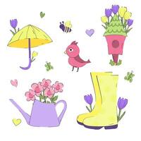 trendy spring item set, vector, flat, cartoon vector