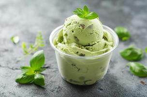 AI generated Pistachio ice cream with basil photo