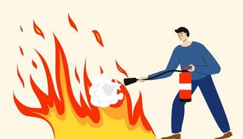 Man putting out fire illustration vector