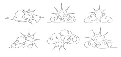 Continuous line sun and cloud vector set isolated