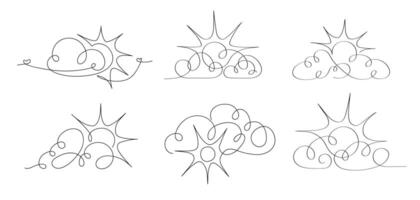 Continuous line sun and cloud vector set isolated