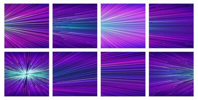 Neon speed line background set stripe and radial effect vector