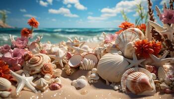 AI generated Relaxation in tropical paradise  seashells, starfish, and underwater beauty generated by AI photo