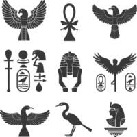 AI generated Silhouette collection of ancient egyptian hieroglyphs symbol logo black color only vector