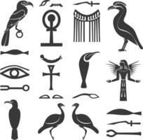 AI generated Silhouette collection of ancient egyptian hieroglyphs symbol logo black color only vector