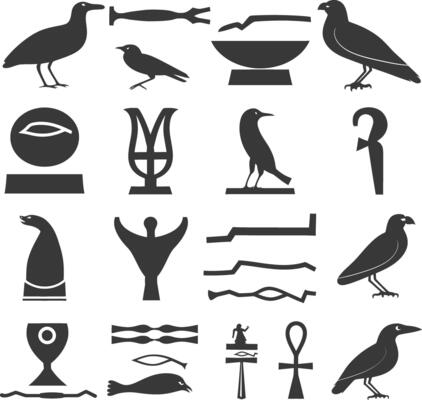 AI generated Silhouette collection of ancient egyptian hieroglyphs symbol logo black color only