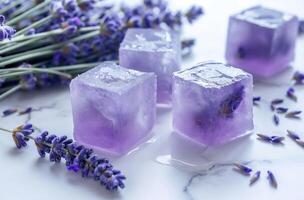 ai generado lavanda infundido hielo cubitos foto