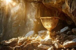 AI generated Golden chalice in sunlight photo