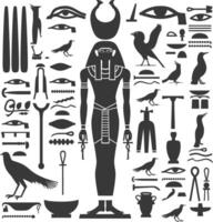 AI generated Silhouette collection of ancient egyptian hieroglyphs symbol logo black color only vector