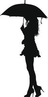 AI generated Silhouette girl with man using umbrella during drizzle black color only vector