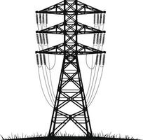 AI generated Silhouette electrical transmission tower black color only vector