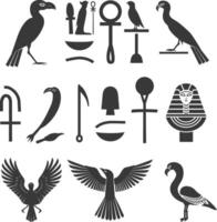 AI generated Silhouette collection of ancient egyptian hieroglyphs symbol logo black color only vector