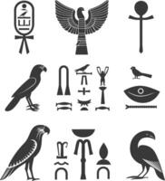 AI generated Silhouette collection of ancient egyptian hieroglyphs symbol logo black color only vector