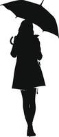 AI generated Silhouette girl with umbrella during drizzle black color only vector