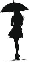 AI generated Silhouette girl with man using umbrella during drizzle black color only vector