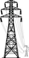 AI generated Silhouette electrical transmission tower black color only vector