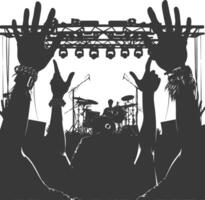 AI generated Silhouette hands raised at a music festival black color only vector