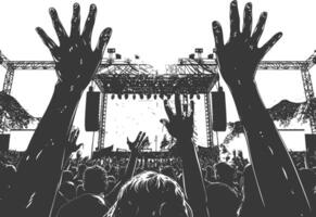 AI generated Silhouette hands raised at a music festival black color only vector