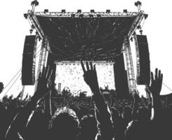 AI generated Silhouette hands raised at a music festival black color only vector