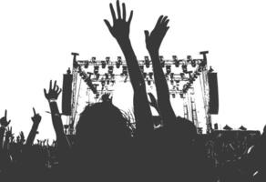 AI generated Silhouette hands raised at a music festival black color only vector